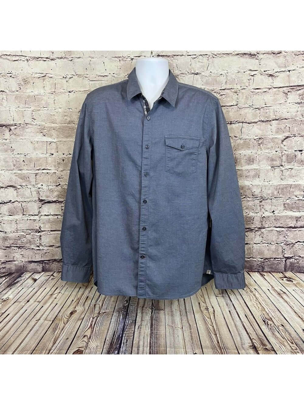 Guess Logan Blue Button Front Contrast Cuffs Long Sleeve Shirt